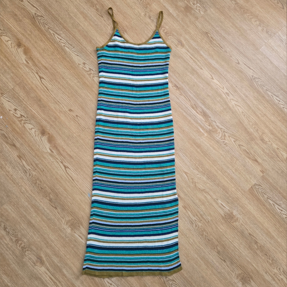 Striped Blue and Green Maxi Dress